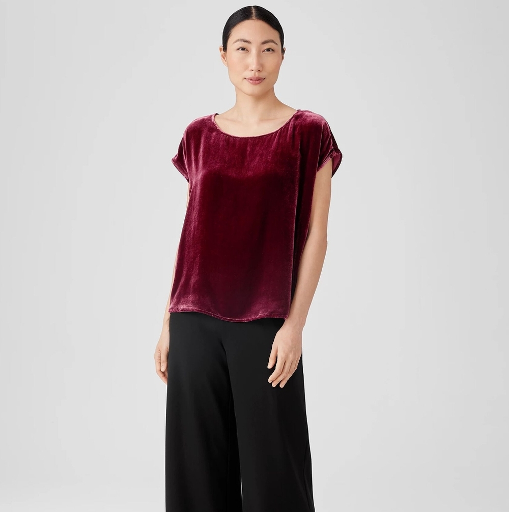 Eileen Fisher Velvet Square Top - XS - Silk Blend - Cranberry Red - Quiet Luxury - Picture 8 of 10
